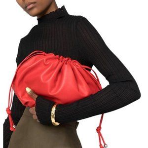 BOTTEGA VENETTA Bulb Medium Pouch Knot Red Calfskin Leather Clutch